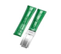 ROUREOX Doux Cuir Authentique Bande de Montre de Remplacement Cuir Lisse Boucle Pliante Bracelet de Montre Fermoir Pliant pour Rolex Cosmograph Daytona-Vert + Argent