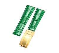 ROUREOX Doux Cuir Authentique Bande de Montre de Remplacement Cuir Lisse Boucle Pliante Bracelet de Montre Fermoir Pliant pour Rolex Cosmograph Daytona-Vert + Or
