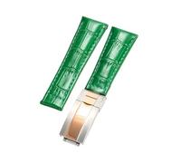 ROUREOX Doux Cuir Authentique Bande de Montre de Remplacement Cuir Lisse Boucle Pliante Bracelet de Montre Fermoir Pliant pour Rolex Cosmograph Daytona-Vert + Argent + Or Rose