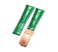 ROUREOX Doux Cuir Authentique Bande de Montre de Remplacement Cuir Lisse Boucle Pliante Bracelet de Montre Fermoir Pliant pour Rolex Cosmograph Daytona-Vert + Or Rose