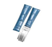 ROUREOX Doux Cuir Authentique Bande de Montre de Remplacement Cuir Lisse Boucle Pliante Bracelet de Montre Fermoir Pliant pour Rolex Cosmograph Daytona-Bleu + Argent