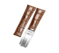 ROUREOX Doux Cuir Authentique Bande de Montre de Remplacement Cuir Lisse Boucle Pliante Bracelet de Montre Fermoir Pliant pour Rolex Cosmograph Daytona-Marron + Argent