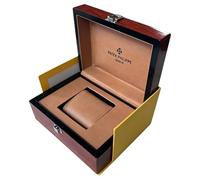 ROUREOX Ensemble Coffret Présentation Montre Carton Jaune Coffre Grain Bois Rouge Doublure Fauve Protection pour Patek Philippe