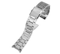 ROUREOX Hommes Acier Inoxydable Bracelet Montre Remplacement, Métal Déploiement Extrémité Droite pour Casio MTR-1374/1375 EFR-303/304-Argent Mat 22MM