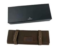 ROUREOX Marron Ciré Toile Montre Rouleau Voyage Coffret Vintage Militaire Style Cuir Sangle Fermeture Rangement Pochette pour Omega