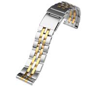 ROUREOX Métal Bande Montre Remplacement, Extrémité Droite, 316L Acier Inoxydable Déploiement pour Breitling Avenger/Superocean/Navitimer-Argent Or 22MM