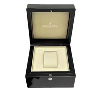 ROUREOX Premium Rangement Coffret Montre Foncé Ébène Style Bois Motif Crème Coussin Support avec Vert Cadeau Sac pour AP Box