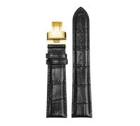 ROUREOX Réglable Bracelet Montre Cuir Authentique Fermoir Pliant Bracelet Montre Cuir Souple Accessoires pour Tissot 1853 Le Locle Stylis-T T410 Carson T410-Noir + Argent Doré 20mm