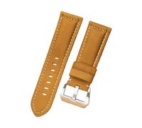 ROUREOX Sangle de Montre 26mm en Cuir Grainé Main, Bracelet de Remplacement avec Boucle Ardillon en Acier Inoxydable Poli pour Panerai Radiomir & Luminor Series-Jaune B + Argent 24mm
