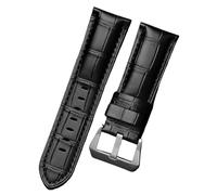 ROUREOX Sangle de Montre 26mm en Cuir Grainé Main, Bracelet de Remplacement avec Boucle Ardillon en Acier Inoxydable Poli pour Panerai Radiomir & Luminor Series-Noir Noir+Argent 24mm