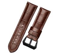 ROUREOX Sangle de Montre 26mm en Cuir Grainé Main, Bracelet de Remplacement avec Boucle Ardillon en Acier Inoxydable Poli pour Panerai Radiomir & Luminor Series-Marron Marron+Noir 24mm