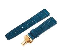 ROUREOX Sangle de Montre Cuir 23mm Grain Alligator Bande de Remplacement avec Fermoir Papillon Déployant pour FIYTA Interstellar Series-Bleu + Or