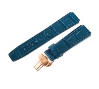 ROUREOX Sangle de Montre Cuir 23mm Grain Alligator Bande de Remplacement avec Fermoir Papillon Déployant pour FIYTA Interstellar Series-Bleu + Or Rose