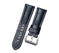 ROUREOX Sangle de Montre Vintage en Cuir Vieilli 22mm, Bracelet de Remplacement avec Boucle Robuste pour Panerai Radiomir & Luminor Series-Bleu A + Blanc + Argent 22mm
