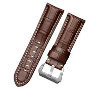 ROUREOX Sangle de Montre Vintage en Cuir Vieilli 22mm, Bracelet de Remplacement avec Boucle Robuste pour Panerai Radiomir & Luminor Series-Marron Blanc+Argent 22mm