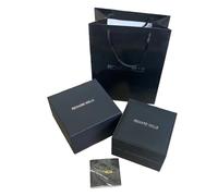 ROUREOX Set Boîte Rangement Montre Unique Finition Bois Noir Haute Brillance Sac Cadeau Manuel Carré pour Richard Mille