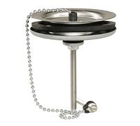 Rousseau - Bonde à Plateau pour Évier Grès Percé - Diamètre 60 mm - Cuvette et Plateau INOX 85 mm - avec Bouchon et Chaînette