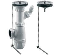 Rousseau - Bonde + Vidage avec bouchon - Sans trop plein + Siphon pour évier grès 2 bacs - Certifié NF - Inox