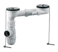 Rousseau - Bonde + Vidage avec Trop-Plein et Siphon - pour Évier 2 Bacs Percés - Diamètre 60 mm - Cuvette INOX 85 mm - Certifié NF - Blanc