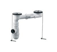 ROUSSEAU - Ensemble bondes et vidage pour évier 2 cuves D60 mm - Siphon intégré - Entraxe réglable 156 à 260 mm