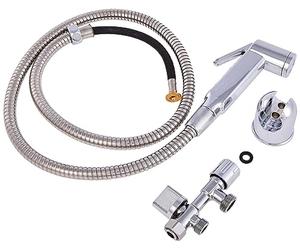 Rousseau - Kit Hygiène WC pour Réservoir WC Apparent - Douchette WC - Flexible Inox 120 cm - Robinet d’Arrêt WC 2 Voies (Inox)