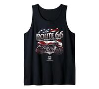 Route 66 Drapeau américain et Moto Débardeur, Homme, Noir, XL
