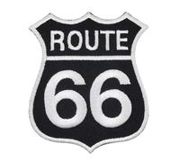 Route 66 USA - Écusson brodé à repasser ou à coudre - Thermocollant - Pour vêtements - Dimensions : 6,8 x 8 cm - Noir et blanc