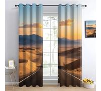 Route du désert Chambre Rideau Occultant,Thème du Coucher Soleil Rideaux Oeillets,Explorez Les Dunes Sable doré Salon Draperies,paysages naturels Panneaux Rideaux intérieurs L132 x H214cm 2 Panneaux