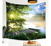 Route en planches au bord de la rivière, ombre d'arbre, grande tapisserie, tapisserie de fond murale, décoration de fond en tissu, revêtement mural, tissu suspendu, pour chevet de chambre à coucher