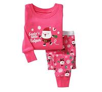 Routefuture 2pcs Ensemble de Noël bébé 0-7 Ans Top à Manches Longues imprimé cerf+Pantalon Rayure/Carreaux Ensemble de Mon Premier Noël Tenue décontracté Pyjama a4 (Rose,5-6 Ans)