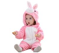 Routefuture Bébé Combinaison Unisexe Barboteuse À Capuche Animal Mignon Flanelle Hiver Bébé Garçon et Fille Grenouillères Combinaison Pyjama en Polaire Animal Déguisement 0-24 Mois,Rose-3,0-6 mois