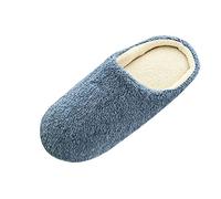 Routefuture Chaussons Femme Hiver Pas Cher, Chaussons Femme Confortable Pantoufles Coton Peluche Chaussons de Maison Chaud Mules pour Femme Fille,Marine,EU 39.5 - EU 40