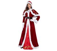 Routefuture Femme Robe À Capuche Noël Velours Tutu Rouge Princesse Déguisement Costume Mère Noël Cosplay Soirée Lutins Christmas Performance Anniversaire (Rouge,S)