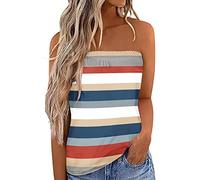 Routefuture Femmes Bustier Bandeau Tops Grande Taille Tops Sexy Été Tunique sans Manches sans Bretelles Vest T-Shirt Floral Debardeur Ample Boho Style Gilet de Plage,2-Bleu,M