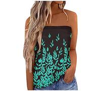 Routefuture Femmes Bustier Bandeau Tops Grande Taille Tops Sexy Été Tunique sans Manches sans Bretelles Vest T-Shirt Floral Debardeur Ample Boho Style Gilet de Plage,3-Cyan,M