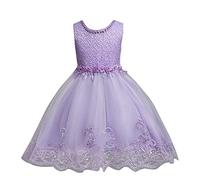 Routefuture Fille Princess Robe de Mariage sans Manches Fleur en Dentelle Tulle Robe Demoiselle d'honneur Lace Costume De Cérémonie Fête Soirée d'anniversaire (Mauve,4-5 Ans)