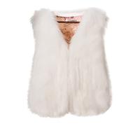Routefuture Gilet Court Femme Fausse Fourrure Manteau sans Manches Cardigan Imitation Fourrure Hiver Gilet Femme Hiver Veste sans Manche Coat Court Pas Cher (blanche,L)