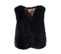 Routefuture Gilet Fausse Fourrure Femme Gilet sans Manche Ample Veste De Fausse Vison Fox Fausse Manteau Court Printemps Automne (Noir,XXL)