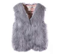 Routefuture Gilet Fausse Fourrure Femme Gilet sans Manche Ample Veste De Fausse Vison Fox Fausse Manteau Court Printemps Automne (grise,S)