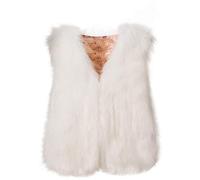 Routefuture Gilet Fausse Fourrure Femme Gilet sans Manche Ample Veste De Fausse Vison Fox Fausse Manteau Court Printemps Automne (blanc,S)