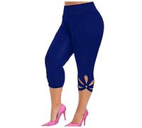 Routefuture Legging Court Sport Femme 3/4 Pantalon Yoga Corsaire Taille Haute Grande Taille Pantacourt été Legging de Sport Capri Femme Confortable et Doux,Bleu,4XL