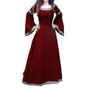 Routefuture Médiéval Déguisement Adulte Maxi Robe à Capuche Manches évasées Cosplay Vampire Sorcière Reine Costume pour Halloween Carnaval Drame Fête Costume Robes Longues EU34 a1