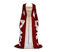 Routefuture Médiéval Déguisement Adulte Maxi Robe à Capuche Manches évasées Cosplay Vampire Sorcière Reine Costume pour Halloween Toussaint Carnaval Drame Fête Grande Taille S-5XL C7