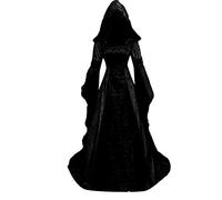 Routefuture Médiéval Déguisement Adulte Maxi Robe Grande Taille Femmes Robe à Capuche Manches évasées Cosplay Costume pour Halloween Toussaint Carnaval Drame Fête S-5XL (Noir,L)