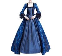 Routefuture Médiéval Déguisement Adulte Maxi Robe Grande Taille Manches évasées Gothique RéTro Dentelle Robes De Bal Halloween Cosplay Costume Carnaval Drame Fête Princess Dress (Marine,M)