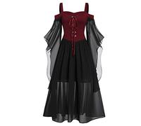 Routefuture Mesdames Style Rétro Chevalier Cosplay Robe de Princesse Médiévale à Manches Courtes et Col Bateau C19