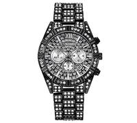 Routefuture Montre de Bling Hommes Rond Cristal Strass Montres à Diamants en Acier Inoxydable Bande de Métal Montres de Bling-Ed Out Hip Hop Cadeau
