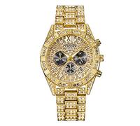 Routefuture Montre de Bling Hommes Rond Cristal Strass Montres à Diamants en Acier Inoxydable Bande de Métal Montres de Bling-Ed Out Hip Hop Cadeau