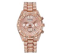 Routefuture Montre de Bling Hommes Rond Cristal Strass Montres à Diamants en Acier Inoxydable Bande de Métal Montres de Bling-Ed Out Hip Hop Cadeau