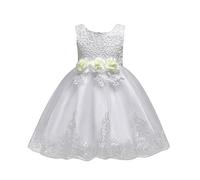 Routefuture Petite Filles Brodés Tulle Fleur Princesse Demoiselle d'honneur De Mariage Fête d'anniversaire De Robe À sans Manches pour Cérémonie Mariage Soirée (Blanche,5-6 Ans)